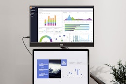 a portable monitor above a laptop