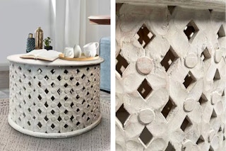 2 lifestyle photos of the Urban Port Coffee Table (one close up shot)