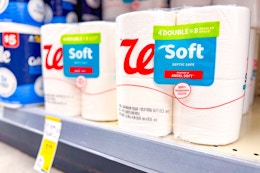 toilet paper on a shelf