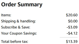 an amazon order summary ending in $13.39