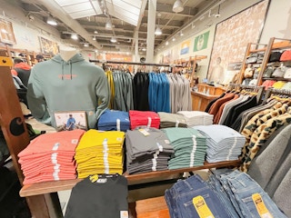 carhartt shirts and sweatshirts displayed in store