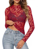 GRACE KARIN Mock Neck Lace Top