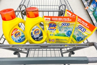 shopping cart filled with four tide products