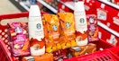 Starbucks fall items in a Target shopping cart