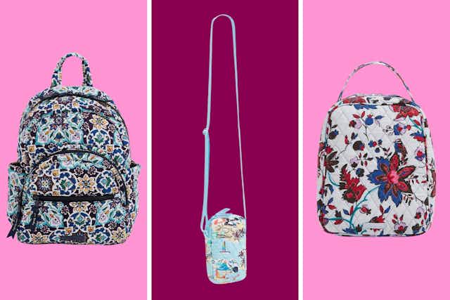 Vera Bradley Outlet: $9 Lunch Bag, $10 Crossbody, $25 Backpack, $26 Duffle card image