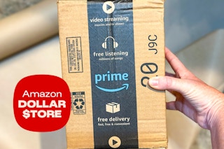 an amazon box being held