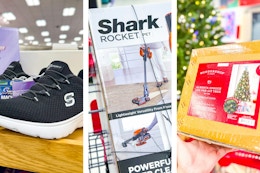 Skechers women's sneakers, Shark Rocket vacuum, Wondershop Christmas tree