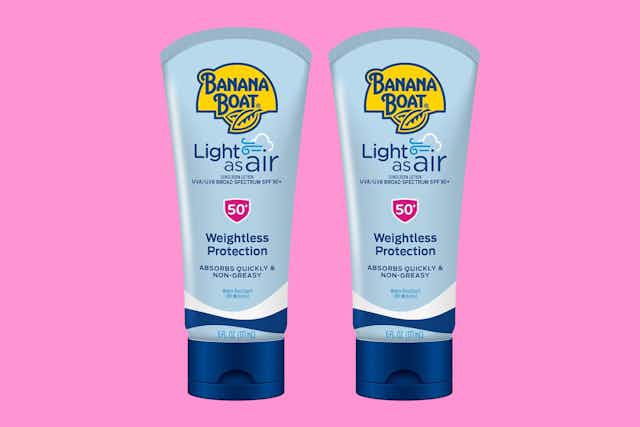 Banana Boat Light as Air Sunscreen 2-Pack, Now $14 on Amazon card image