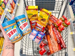 grocery items in walgreens shopping cart