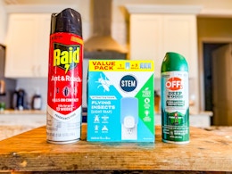 Raid, Stem & Off! products on counter in home (sponsored)
