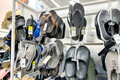 men's sandals sitting on a target shelf