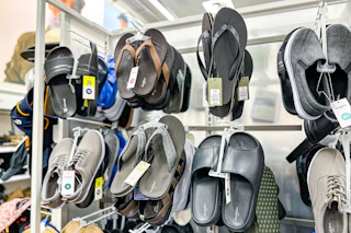 men's sandals sitting on a target shelf