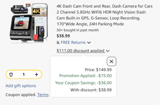 dashcam Amazon receipt