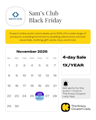 Sam's Club Black Friday sale predicted start date on Thursday, November 26, 2026