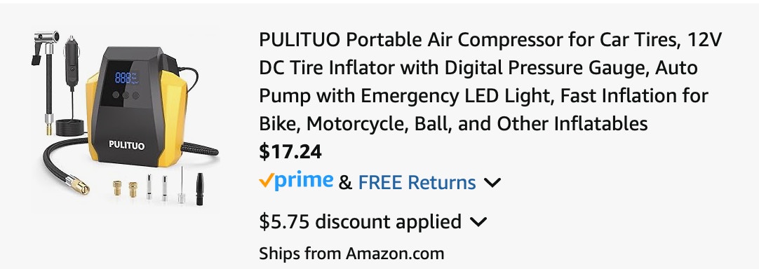 portable air compressor Amazon receipt