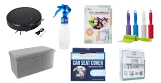 collage of cleaning and organizing solutions from five below