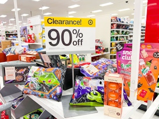 halloween clearance with 90% signage on target shelf