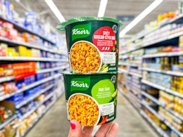 Two Knorr Pasta Sides in center of grocery aisle at Walmart
