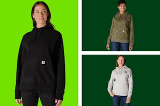 a collage of models wearing sweatshirts