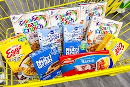 dollar general shopping basket full of breakfast foods