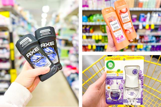 dollar general axe, suave, air wick 3-photo collage