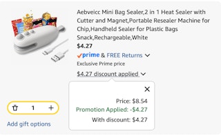 mini bag sealer Amazon receipt