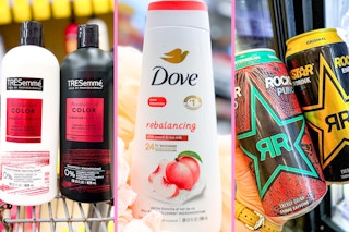 collage with tresemme, dove, and rockstar products