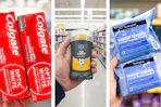 collage image of colgate toothpaste, dove men deodorant, and neutrogena makeup wipes
