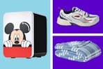 Mickey mini fridge, Avia running shoes and a folding king blanket