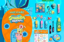 spongebob makeup items on a table