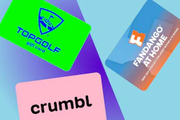 gift cards in a circle on a blue purple background