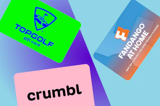 gift cards in a circle on a blue purple background
