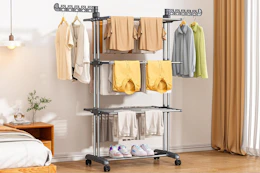 clothes rack in laundry area