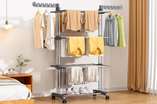 clothes rack in laundry area