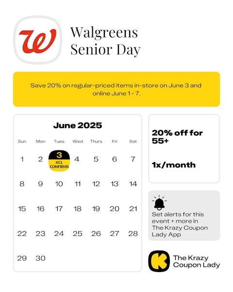 Calendar graphic of Walgreens Senior Day in store on June 3 2025