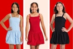 3 colors of Art Class Bubble Dresses for girls in blue, red and black
