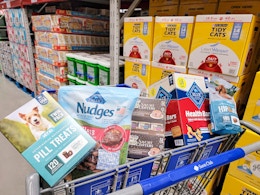 pet supplies in a shopping cart
