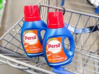 34-ounce Persil detergent bottles in a Walmart cart