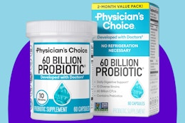 Physician's CHOICE Probiotics 60 Billion CFU on a blue background.