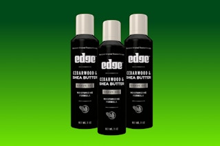 three bottles of edge shave gel on gradient KCL template