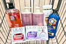 Olay, Herbal Essences, and Pantene products in a shopping cart