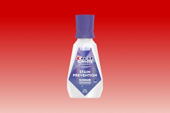 Crest 3D White Brilliance Mouthwash on red KCL template