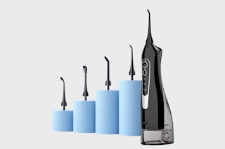 amazon water flosser displayed on a gray background