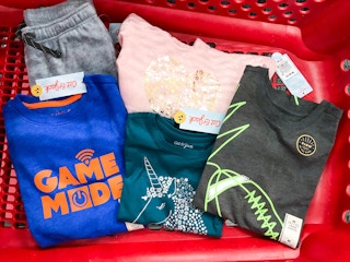 cat & jack kids apparel in a target cart