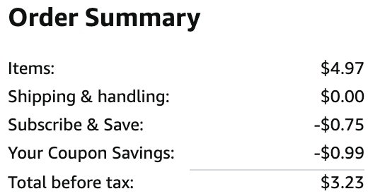 an amazon order summary ending in $3.23