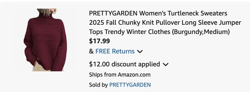 sweater Amazon receipt