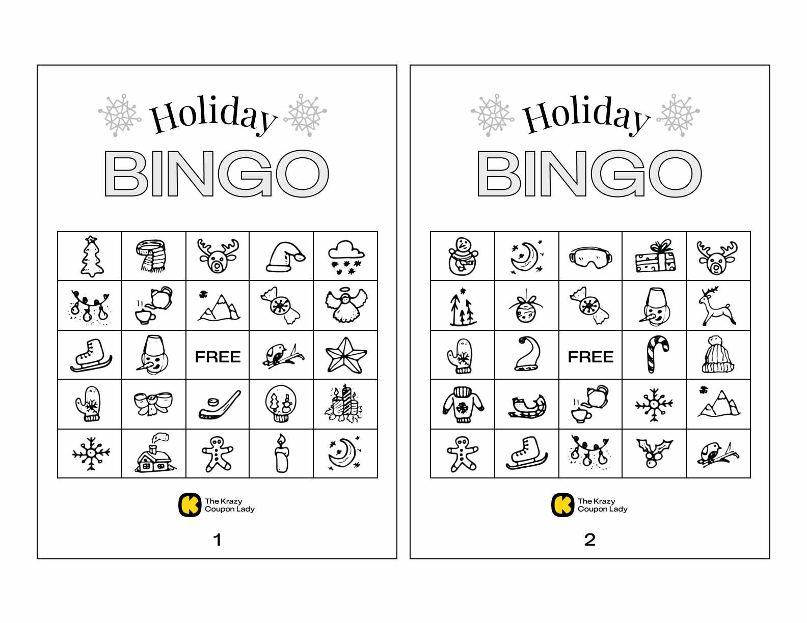 Holiday Bingo Printables Grayscale Set