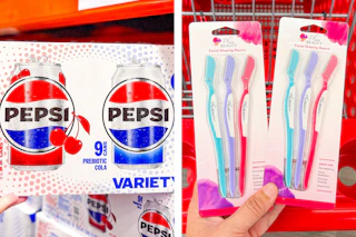collage with pepsi and plum beauty products