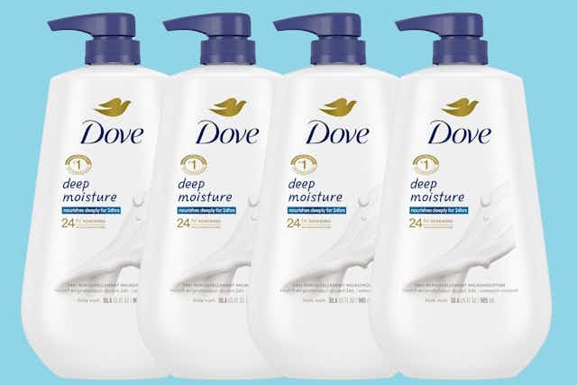 Dove Body Wash: Get 4 Large Bottles for as Low as $6.98 Each on Amazon card image