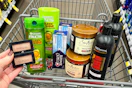maybelline eyeshadow, garnier shampoo, crest toothpaste, shea moisture hair gel, and tresemme shampoo in a cart